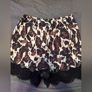 Dressed in LALA High Waist Cow Print Shorts with Lace Trim